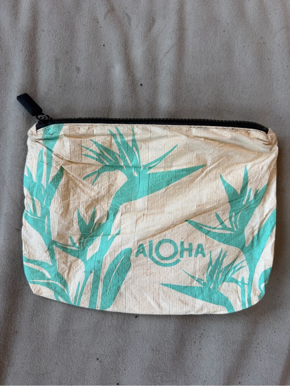 ALOHA Collection Cream and Teal Tropical Zip Pouch
